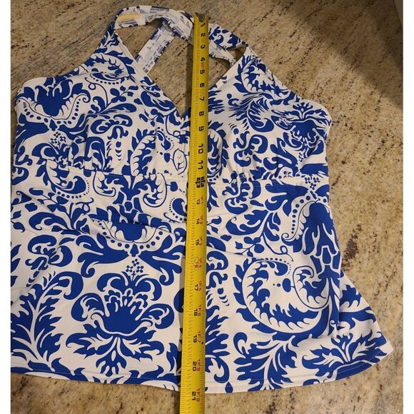 Lands End Women’s 12 Tankini Blue white Damask Flower Padded - Picture 12 of 14
